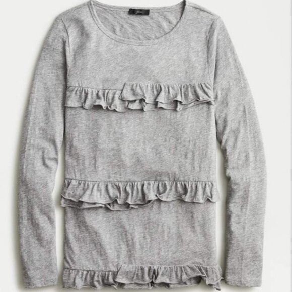J Crew Ruffled Vintage Cotton Long Sleeve T-Shirt Grey Size Large Tee Crew Neck - Picture 13 of 13